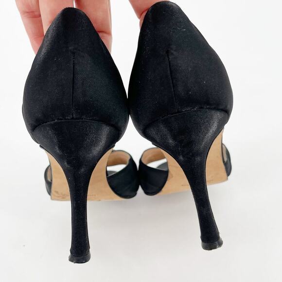 Manolo Blahnik y2k Black Satin Sedaraby Crystal D’Orsay Peep Toe Heels IT 39 - Picture 9 of 11